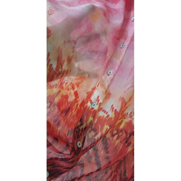 Chico's Semi Sheer 3/4 sleeves Pink-Orange Sunset Shirt Blouse Top Size 3 = XL - Picture 5 of 10